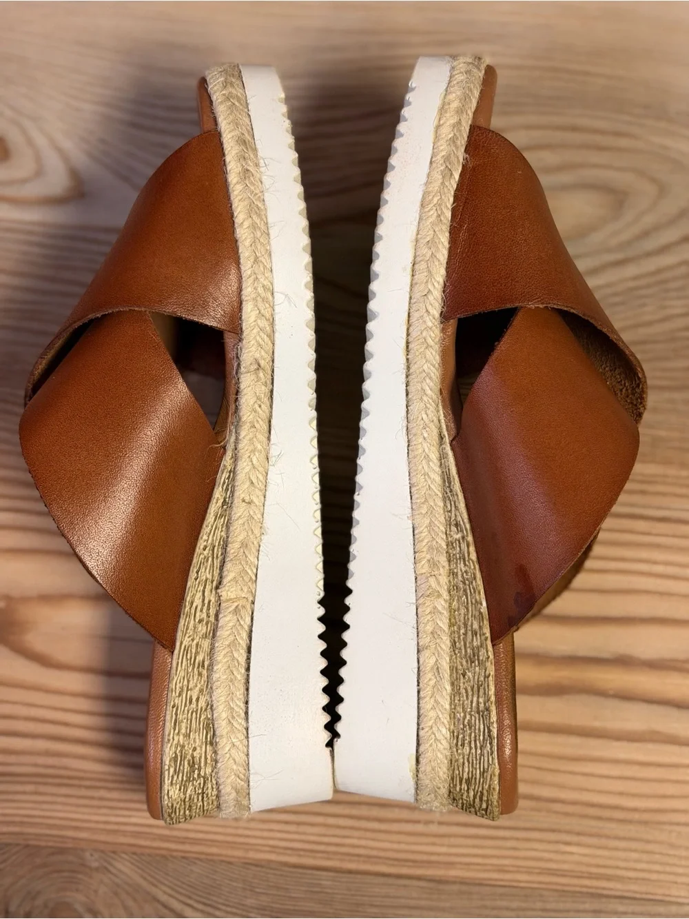 Bertuchi Spain Leather Cross-Band Wedge Sandals Womens Size 8 Brown Slide Mules